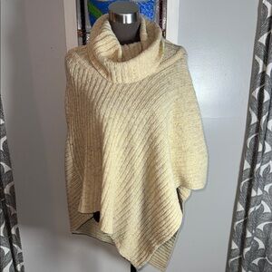 Irelandseye 100% Merino Wool Turtleneck Rib Knit Poncho Sweater L/XL